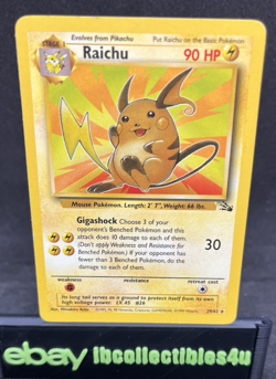 Raichu 29/62 Fossil Set Non Holo Pokemon Card 1999 Wotc Vintage - LP - Free Ship - Image 1