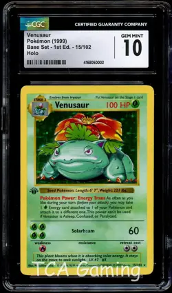 CGC 10 GEM MINT Venusaur 15/102 HOLO RARE 1st Edition Base Set Pokemon Card 002 - Image 1