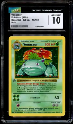 CGC 10 GEM MINT Venusaur 15/102 HOLO RARE 1st Edition Base Set Pokemon Card 002 - Image 2