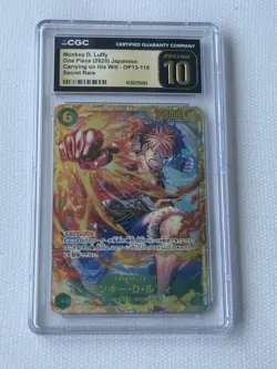 One Piece Monkey D. Luffy Carrying on His Will Secret Rare CGC 10 OP13-118 JP - Image 1