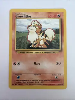 Pokemon TCG Growlithe Base Set, Shadowless Uncommon Card 28/102 LP Condition - Image 1