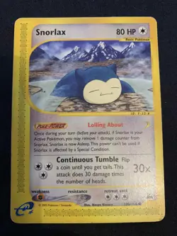 Pokemon TCG Skyridge Snorlax E Series Non-Holo Card 100/144 2003 Vintage - Image 1