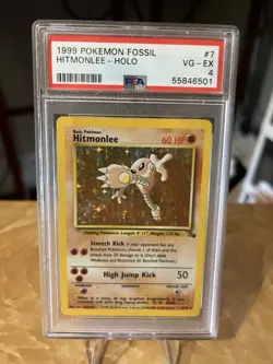 Pokemon TCG Hitmonlee Fossil Holo Card 7/62 Unlimited Rare PSA 4 WOTC 1999 - Image 1