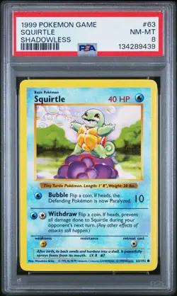 Pokemon Base Set Shadowless - Squirtle # 63/102 PSA 8 Common 1999 - English - Image 1