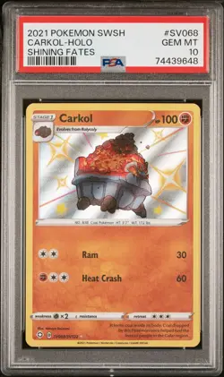 2021 Pokemon SWSH Shining Fates Carkol HOLO PSA 10 GEM MINT #SV068 / SV122 - Image 2