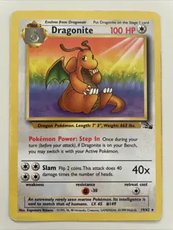 Pokemon TCG Dragonite 19/62 Fossil MP - Image 1