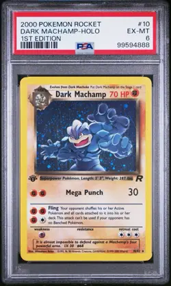 2000 Pokemon Team Rocket 1st Edition Holo Dark Machamp #10 PSA 6 - Image 1