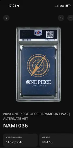 PSA 10 GEM MINT - NAMI ALTERNATE ART OP02-036 - One Piece Paramount War - Image 4