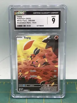 Tepig 096/086 Illustration Rare IR Holo Pokemon White Flare CGC 9 MINT 2025 - Image 1