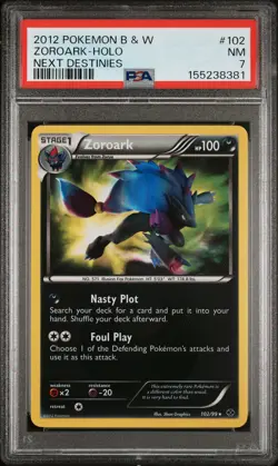 2012 POKEMON BLACK & WHITE NEXT DESTINIES #102 ZOROARK-HOLO PSA 7 - Image 1