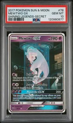 2017 Pokemon Mewtwo GX Shining Legends Secret Rare #78 PSA 10 Gem Mint - Image 1