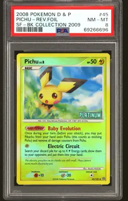 Pokemon Burger King Platinum Promo Reverse Holo Foil Pichu 45/100 PSA 8 - Image 1