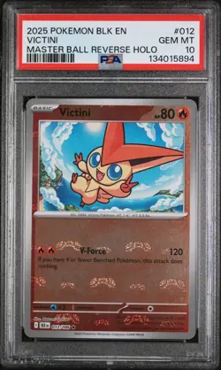 PSA 10 2025 POKEMON EN-BLACK BOLT VICTINI #012/ 086 MASTER BALL REVERSE HOLO - Image 1
