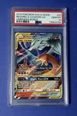 2019 Pokemon Sun & Moon Reshiram & Charizard GX Unbroken Bonds #20 PSA 10 GEM MT - Image 1