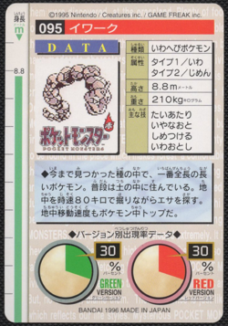 Onix No. 095 Green Bandai Carddass Series 1-2 G 1996 Pokemon Japanese NM - Image 2