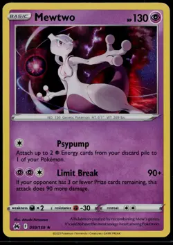 Mewtwo 059/159 Holo Rare Crown Zenith Pokemon Holo Near Mint - Image 1