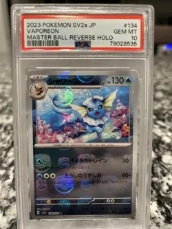 Vaporeon - Master Ball- PSA 10 - Pokemon Card 151 SV2a 134/165 Reverse Holo - Image 1