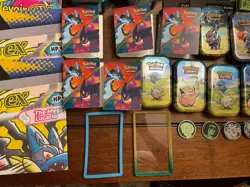 Pokemon TCG - Accessories LOT (Tins, Posters, Sleeves, Mini-Binders, Pins, Pogs) - Image 4