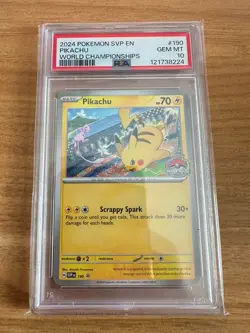 2024 Pokemon SVP EN-SV Black Star Promo Pikachu #190 World Championships PSA 10 - Image 1