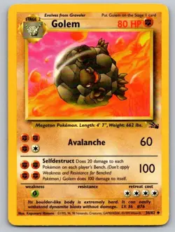 Golem 36/62 Uncommon Fossil Pokemon Unlimited Lightly Played - Image 1