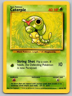 Caterpie 45/102 Common Base Set Unlimited Pokemon Lightly Played - Image 1