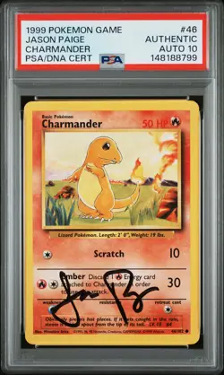 1999 POKEMON BASE SET UNLIMITED J.PAIGE SIGNED #46 CHARMANDER PSA AUTH AUTO 10 - Image 1