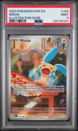 2023 POKEMON PAR EN-PARADOX RIFT ILLUSTRATION RARE #194 MINUN PSA 9 - Image 1
