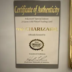 Nintendo Pokemon Special Edition 23K Gold-Plated Card #06 Charizard 1999 LE - Image 2