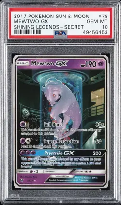 2017 POKEMON SUN & MOON SHINING LEGENDS SECRET #78 MEWTWO GX PSA 10 - Image 1
