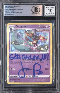 2021 Pokemon SWSH Fusion Strike #130 Dragapult Jason Paige Signed BGS 10 Auto - Image 1