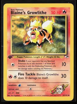 Blaine's Growlithe 35/132 1st Edition Uncommon Gym Heroes Pokemon LP - Image 1