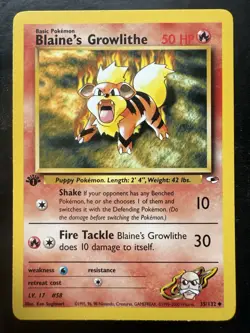 Pokemon Blaine's Growlithe Gym Heroes 35/132 Regular 1st Edition Uncommon (NM) - Image 1