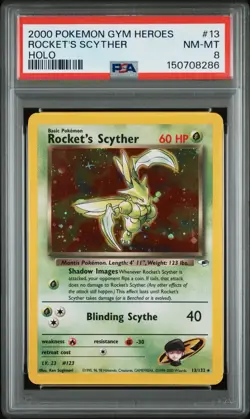 Rocket's Scyther 013/132 Pokemon Gym Heroes Holo PSA 8 - Image 2