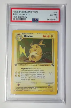 1999 Pokemon Fossil 1st First Edition Raichu 14/62 Holo PSA 6 EX-MT - Image 1