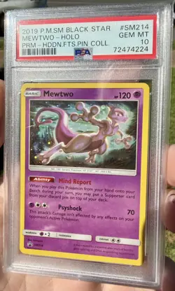 Pokemon Mewtwo Hidden Fates Pin Coll. Black Star Holo Promo SM214 PSA 10 - Image 1