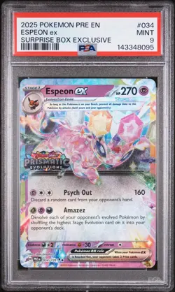 2025 POKEMON PRE EN-PRISMATIC EVOLUTIONS SURPRISE BOX EXCLUSIVE ESPEON EX PSA 9 - Image 1