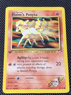 Blaine's Ponyta 63/132 1st Edition Gym Heroes Common Pokemon Card LP+ - Image 1