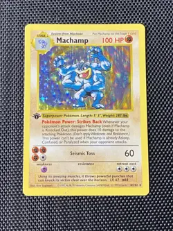 1999 Pokemon Base Set 1st Edition Machamp 8/102 Holo Rare 8/102 LP - Image 1