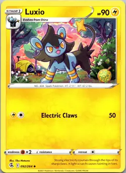 Luxio 092/264 Uncommon Fusion Strike Pokemon Near Mint - Image 1
