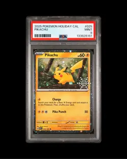 Pokemon MEW 025/165 - Stamped 2025 Holiday Calendar Pikachu Cosmos Holo - PSA 9 - Image 1