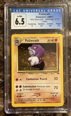 Pokemon Poliwrath 9/75 Neo Discovery Holo CGC 6.5 Sub Grades - Image 1