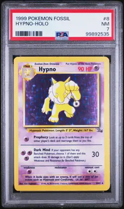 1999 POKEMON FOSSIL #8 HYPNO-HOLO PSA 7 - Image 1