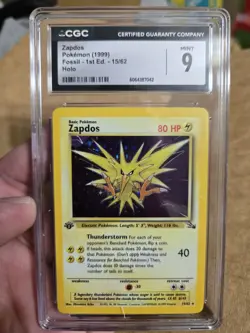 Zapdos 1st Edition Fossil 15/62 Holo Error Vintage Pokemon 1999 Cgc 9 Psa 9 - Image 1