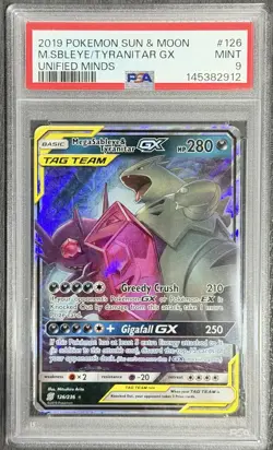 2019 POKEMON SUN & MOON UNIFIED MINDS #126 MEGA SABLEYE & TYRANITAR GX PSA 9 - Image 3