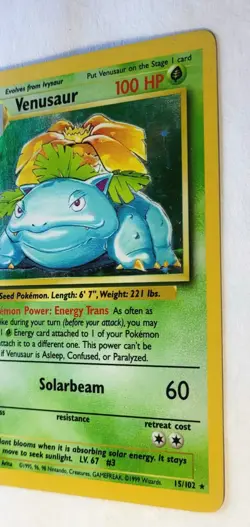 Base Set Pokemon TCG Venusaur Holo Rare 15/102 MP - Image 3