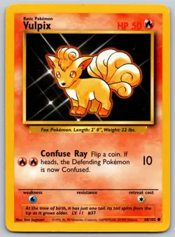 Vulpix Base Set 68/102 NonHolo LP Pokemon - Image 1