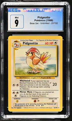Pokemon Pidgeotto Base Set 22/102 Regular Rare CGC 9 - 9.5 Blue Label 1999 - Image 1