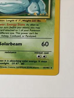 Wizards of the Coast Venusaur 15/102 Base Set Holo Rare Unlimited English 100 HP - Image 3