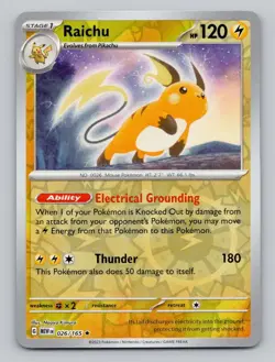 Raichu 026/165 Rare 151 Pokemon Reverse Holo Near Mint - Image 1