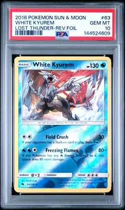 2018 POKEMON SUN & MOON LOST THUNDER #63 WHITE KYUREM-REVERSE FOIL PSA 10 - Image 1